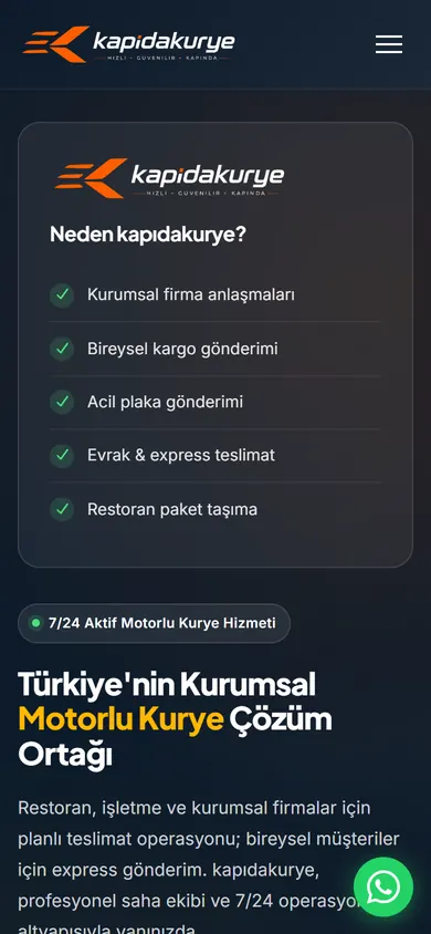 Kapıda Kurye mobil görünümü