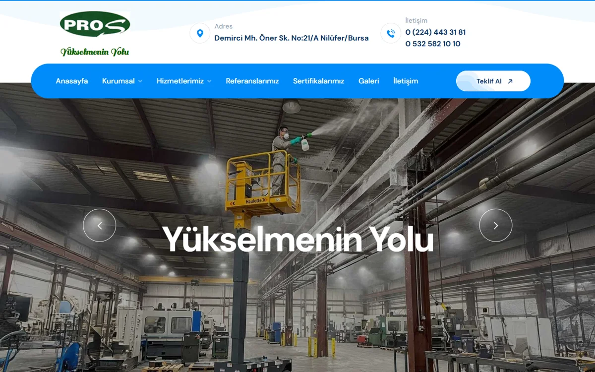 PRO-S web sitesi ana sayfası