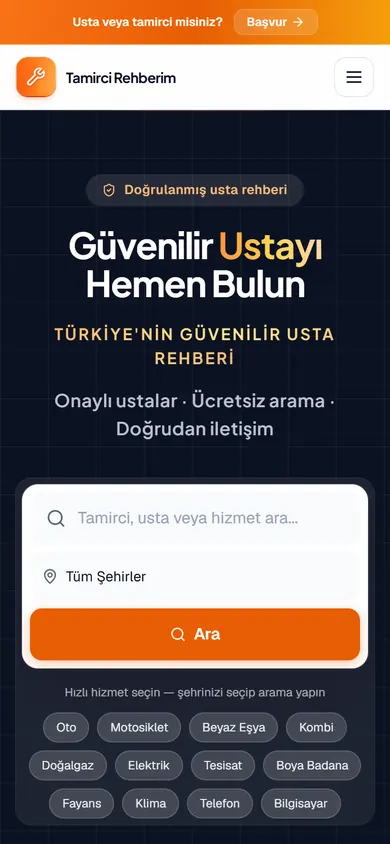 Tamirci Rehberim mobil görünümü